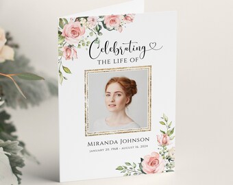 Floral Funeral Program Template: Editable Memorial Service (Digital Download)