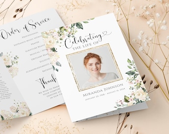 Editable Funeral Program Template: Floral Memorial (Digital Download)