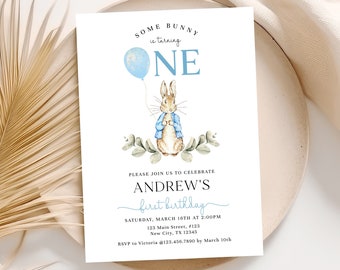 Some Bunny is One Invitation, 1st Birthday Boy Invitation, First Birthday Invite, Birthday Invitation Printable, Digital Template D059