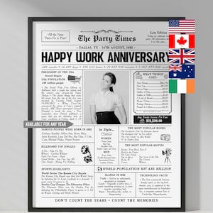 Work Anniversary Gift, Personalized Gift for Employees, 25 Year Work Anniversary Gift, 30 Year Works Gift, Happy Anniversary Newspaper Sign