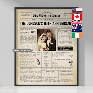 65th wedding anniversary 1960 Newspaper Photo Poster, 1960 Anniversary, 65th Anniversary Party Sign, 65th Blue Sapphire Anniversary Gift