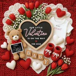 Valentine&#39;s Day Pregnancy Announcement: Social Media Canva Template (Digital Download