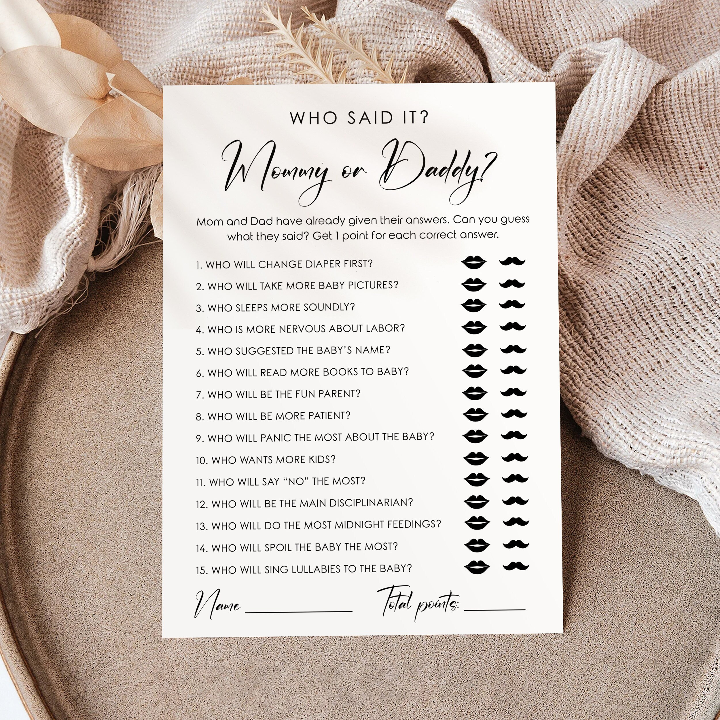 Guess Who Baby Shower Game Printable, Mommy or Daddy Game, Minimalist ...