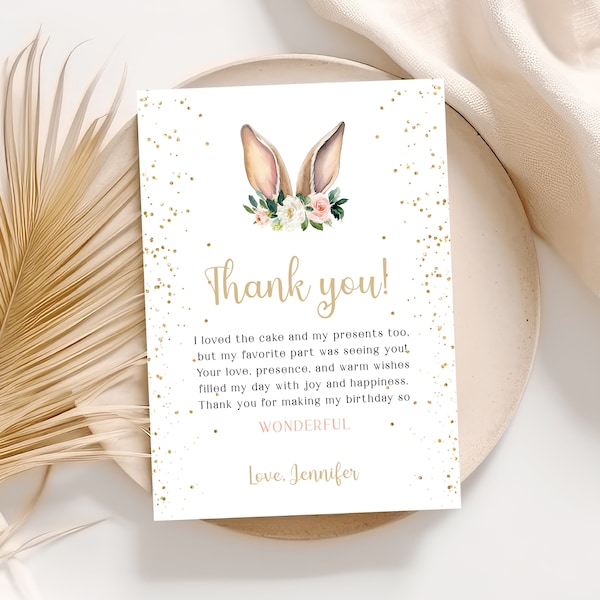 Bunny Thank You Card Template, 1st Birthday Girl, Some Bunny is One Birthday, Thank you Card Printable Digital Download D037