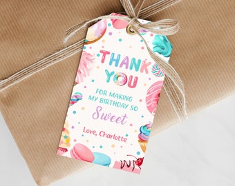 Sweet One Birthday Favor Tags: Printable Donut Thank You Tags (Digital Download)