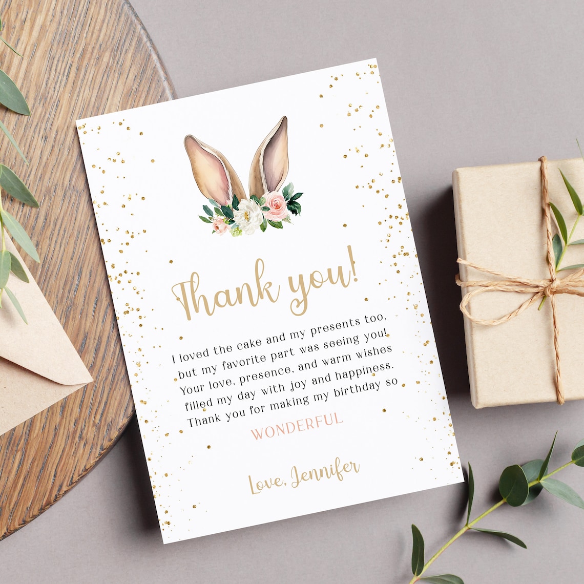 Bunny Thank You Card Template, 1st Birthday Girl, Some Bunny is One ...