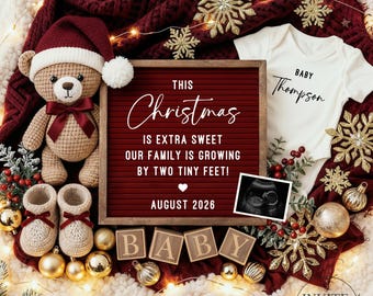 Anuncio de bebé en Navidad: Plantilla editable de Canva para redes sociales (descarga digital)