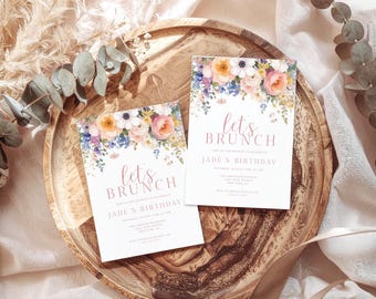Boho Wildflower Birthday Brunch Invitation (Digital Canva Template)