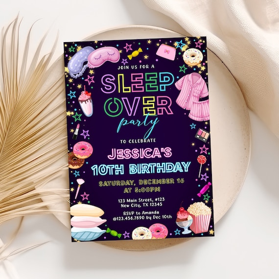 Sleepover Birthday Invitation: Pajama Party Invite (Digital Download)