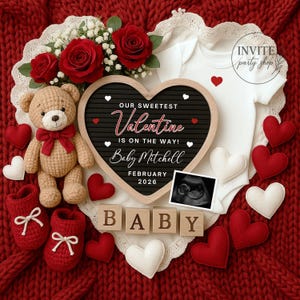 Valentines Pregnancy Announcement: Baby Reveal, Social Media Canva Template (Digital Download