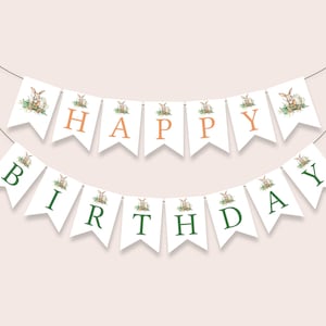 Bunny Happy Birthday Banner, Bunny Birthday Garland, 1st Birthday Party Decorations, Some Bunny is One Birthday Bunting Banner Template D034