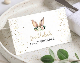 Bunny Birthday Food Tent Cards: Editable Place Cards (Digital Download)