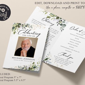 Editable Funeral Program Template Memorial Program Celebrating of