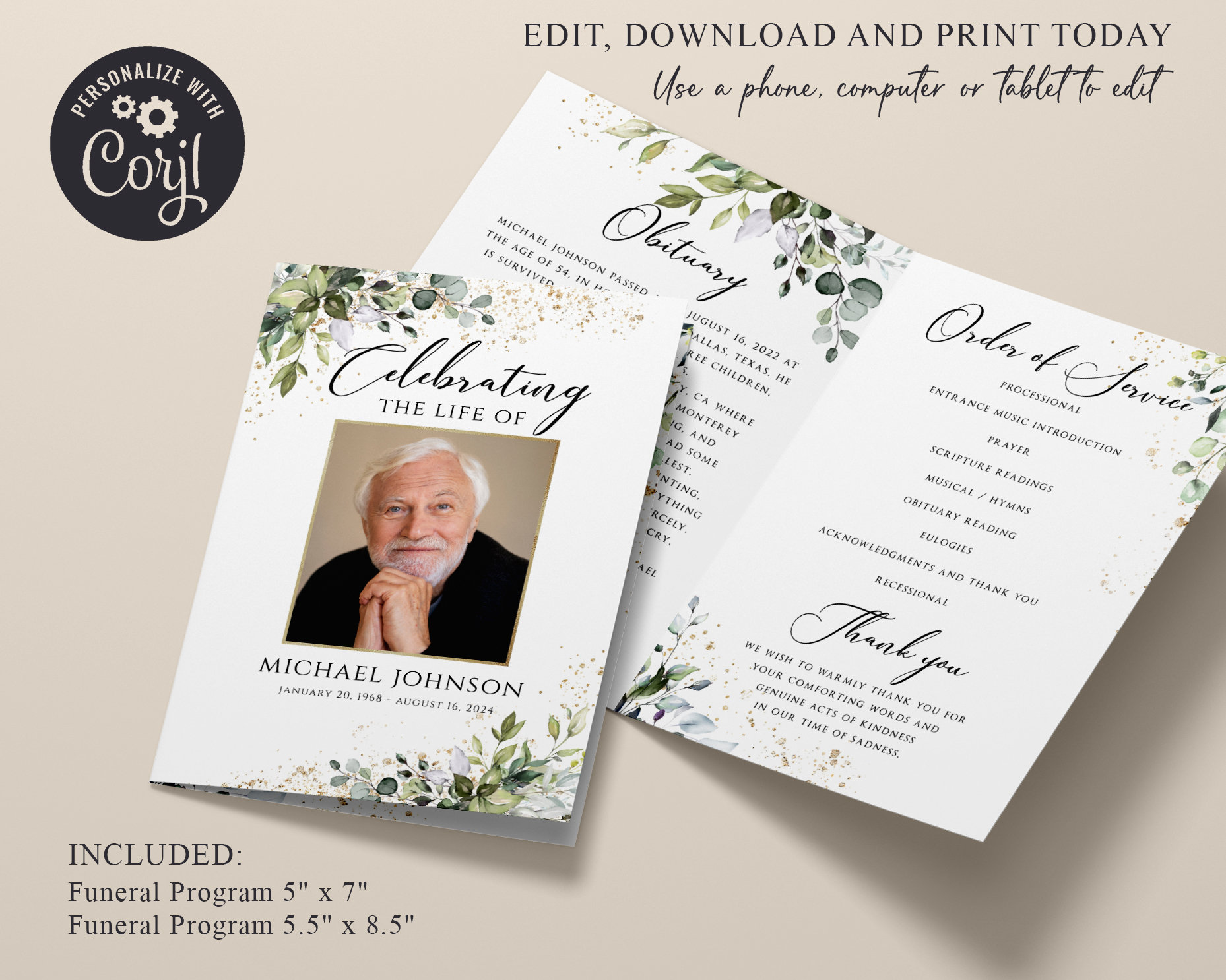 Editable Funeral Program Template: Celebration of Life (digital ...