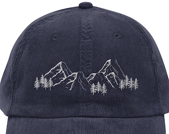 Mountain Scene Embroidered Vintage Corduroy Hat in Multiple Colors