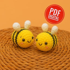Mini fluffy bees digital PATTERN, for keychain or car pendant / PATRÓN Digital de Mini abejas esponjosas, para llavero o colgante de coche