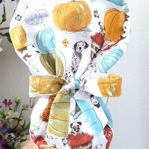 Small Pumpkins/Dogs Satin Lined Scrub Hat, Protect Hair w/Satin Lined Ponytail Scrub Cap, Buttons Option, Size See Description, Surgical Cap