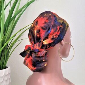 Small Galaxy Satin Lined Scrub Hat, Protect Hair w/Satin Lined Ponytail Scrub Cap, Buttons Option, Size Option See Description, Surgical Cap