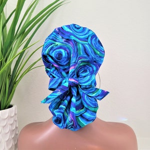 Small Satin Lined Scrub Hat, Protect Hair w/Satin Lined Ponytail Scrub Cap, Buttons Option, Size See Description, Nurse/Surgical/Doctor Cap