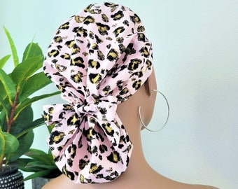 Small, Satin Lined Ponytail Scrub Cap: Cotton Nurse/Surgical Hat Protect Hair with Satin Lined Scrub Cap