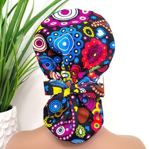 Protect Hair w/Satin Lined Ponytail Scrub Cap, Buttons Option, Size See Description, Nurse/Surgical Cap, Ankara Satin Lined Scrub Hat