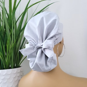 Light Gray Satin Lined Ponytail Scrub Hat, Protect Hair w/Satin Lined Scrub Cap, Buttons Option, Size See Description, Nurse/Surgical/Dr Hat