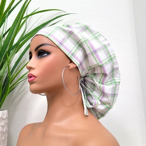 Small Satin Lined Ponytail Scrub Hat, Protect Hair w/Satin Lined Scrub Cap. Buttons/Size Option, Nurse/Surgical/Dr Cap, Full Satin Lined Hat