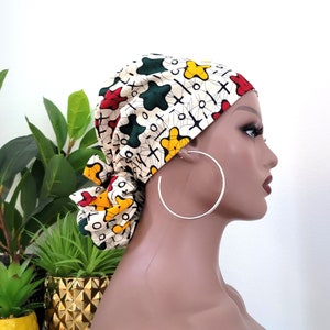 Protect Hair w/Satin Lined Ponytail Scrub Cap, Buttons Option, Size See Description, Surgical/Dr Cap, Ankara Fabric, Satin Lined Scrub Hat