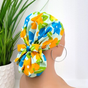 Floral Satin Lined Ponytail Scrub Cap: Hair Protection, Nurse Hat