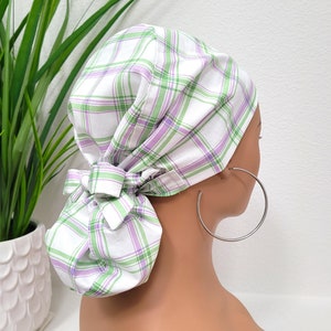 Satin Lined Ponytail Scrub Hat, Protect Hair w/Satin Lined Scrub Cap. Buttons/Size Options, Nurse/Surgical/Doctor Cap, Fully Satin Lined Hat