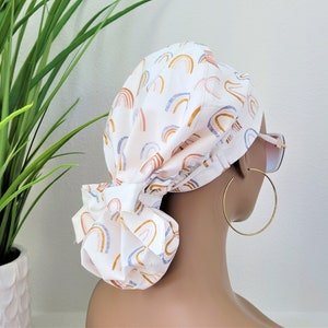 Small Satin Lined Scrub Hat, Protect Hair w/Satin Lined Ponytail Scrub Cap, Buttons Option, Size Option See Description, Nurse/Surgical Cap