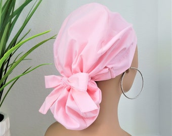 Protect Hair w/Satin Lined Ponytail Scrub Cap, Buttons Option, Size Option See Description, Nurse/Surgical/Doctor Cap, Satin Lined Scrub Hat