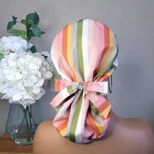 Ponytail Satin Lined Scrub Hat, Protect Hair w/Satin Lined Ponytail Scrub Cap, Buttons Option, Nurse/Surgical/Doctor Hat, Medical Scrub Caps