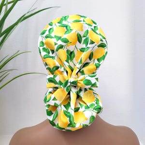 Small, Delicious Lemons, Satin Lined Scrub Hat, Protect Hair w/Satin Lined Ponytail Scrub Cap, Surgical/Nurse/Doctor Hat, Full Satin Lining