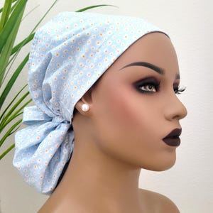 Small, Mini White Daisies, Satin Lined Ponytail Scrub Hat, Protect Hair w/Satin Lined Scrub Cap, Nurse/Surgical/Dr Cap, Full Satin Lining