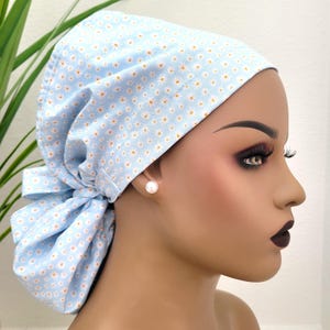 Mini White Daisies, Satin Lined Ponytail Scrub Hat, Protect Hair w/Satin Lined Ponytail Scrub Cap, Nurse/Surgical/Dr Cap, Full Satin Lining