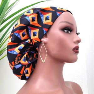 Protect Hair w/Satin Lined Ponytail Scrub Cap, Buttons Option, Size See Description, Nurse/Surgical Cap, Ankara Satin Lined Scrub Hat