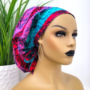Limited Edition, Satin Lined Scrub Hat, Protect Hair w/Satin Lined Ponytail Scrub Cap, Nurse/Surgical/Dr Cap, Ankara Fabric, Teal/Fushia