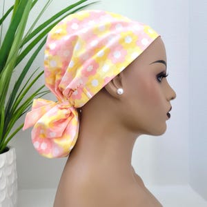 Floral Honeycomb, Satin Lined Ponytail Scrub Hat, Protect Hair w/Satin Lined Scrub Cap, Nurse/Surgical/Doctor Hat, Full Satin Lining
