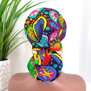 Small, Protect Hair w/Satin Lined Ponytail Scrub Cap, Buttons Option, Size See Description, Nurse/Surgical Cap, Ankara Satin Lined Scrub Hat