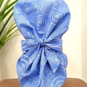 Protect Hair w/Satin Lined Ponytail Scrub Cap, Buttons Option, Nurse/Surgical/Dr Cap, Satin Lined Scrub Hat, Periwinkle Color Scrub Hat