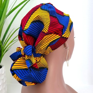 Limited Edition, Protect Hair w/Satin Lined Ponytail Scrub Cap, Buttons Option, Nurse/Surgical/Dr Cap, Ankara Fabric, Satin Lined Scrub Hat