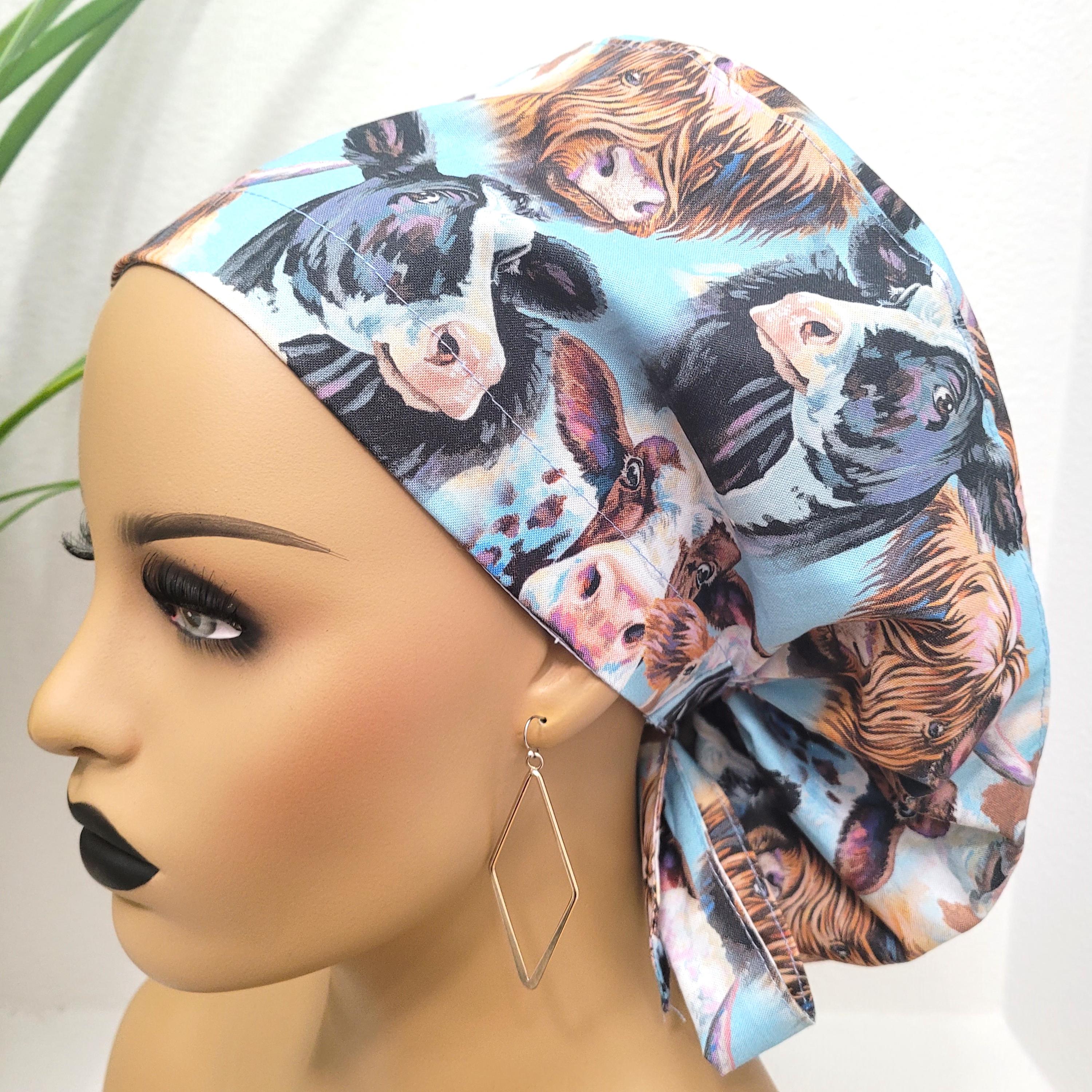 Super Cute Cow Print Scrub Cap With Ponytail Hole - Adjustable Medical Hat For Nurses & Healthcare Workers