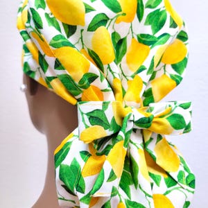 Delicious Lemons, Satin Lined Scrub Hat, Protect Hair w/Satin Lined Ponytail Scrub Cap, Surgical/Nurse/Doctor Hat, Full Satin Lining
