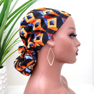 Small, Protect Hair w/Satin Lined Ponytail Scrub Cap, Buttons Option, Size See Description, Nurse/Surgical Cap, Ankara Satin Lined Scrub Hat