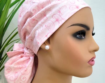 Pink Swirls Satin Lined Ponytail Scrub Hat: Doctor Cap