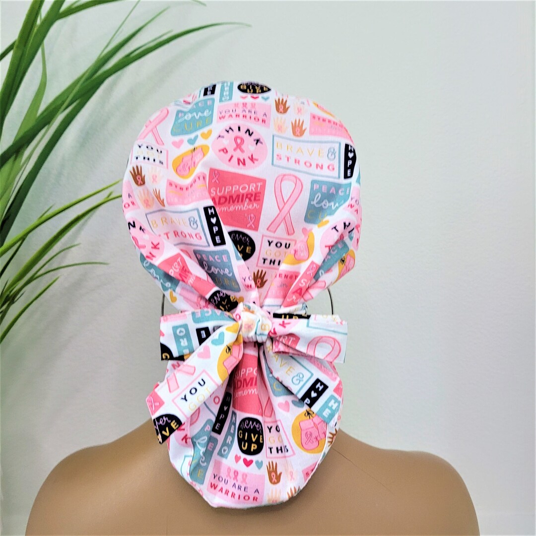 Cancer Awareness Satin Lined Scrub Hat, Protect Hair W/satin Lined