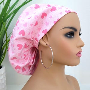 Sweethearts Satin Lined Scrub Hat, Protect Hair w/Satin Lined Ponytail Scrub Cap, Buttons Option, Surgical/Nurse/Dr Hat, Full Satin Lining