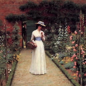 Lady in a Garden Cross Stitch Pattern PDF