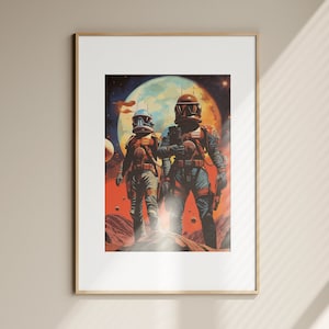 スペースカウボーイズウォールアート、レトロフューチャリスティックSFコラージュキャンバスプリント、リビングルームアート、ベッドルームアート、オフィスアート、ホームアート